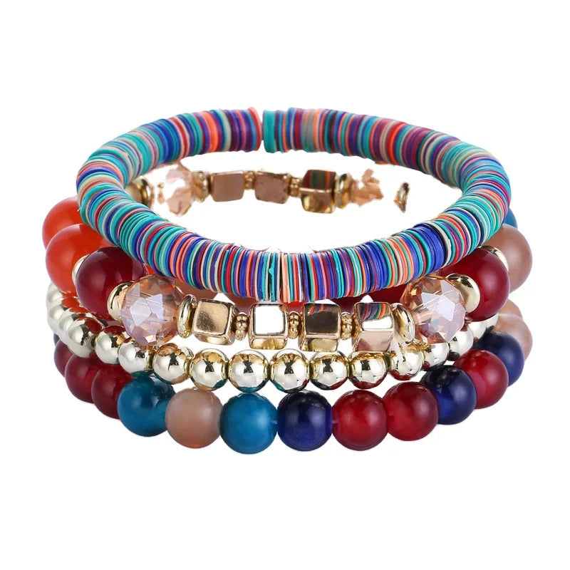 Fashion New Design Bohemian Elastic Cord Bracelet Colorful Hand Beads Bracelets Sets for Women Jewelry