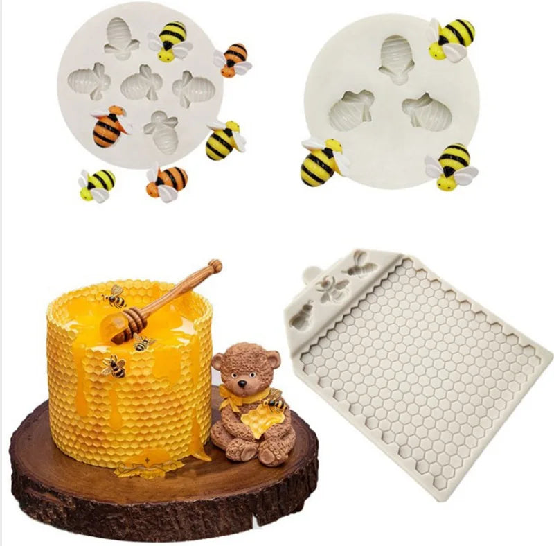 Honeycomb Bumble Bee Fondant Mold Daisy Flower Mold Beehive Silicone Baking Molds for Cake Decoration Fondant Bee Moulds