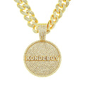 Hip Hop Cool Full Drill Alphabet Disk Pendant Cuban Chain Necklace Nightclub Dance Personality Accessories Necklace