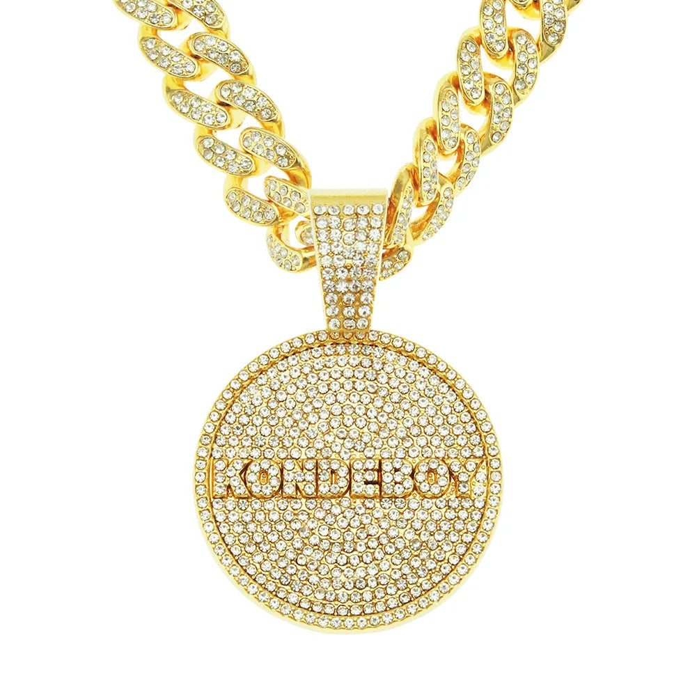 Hip Hop Cool Full Drill Alphabet Disk Pendant Cuban Chain Necklace Nightclub Dance Personality Accessories Necklace