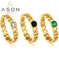 Ason Hot Sale Gold Stainless Steel Ring Female Simple Ins Niche Design 2023 New Chain Hollow Zircon Ring