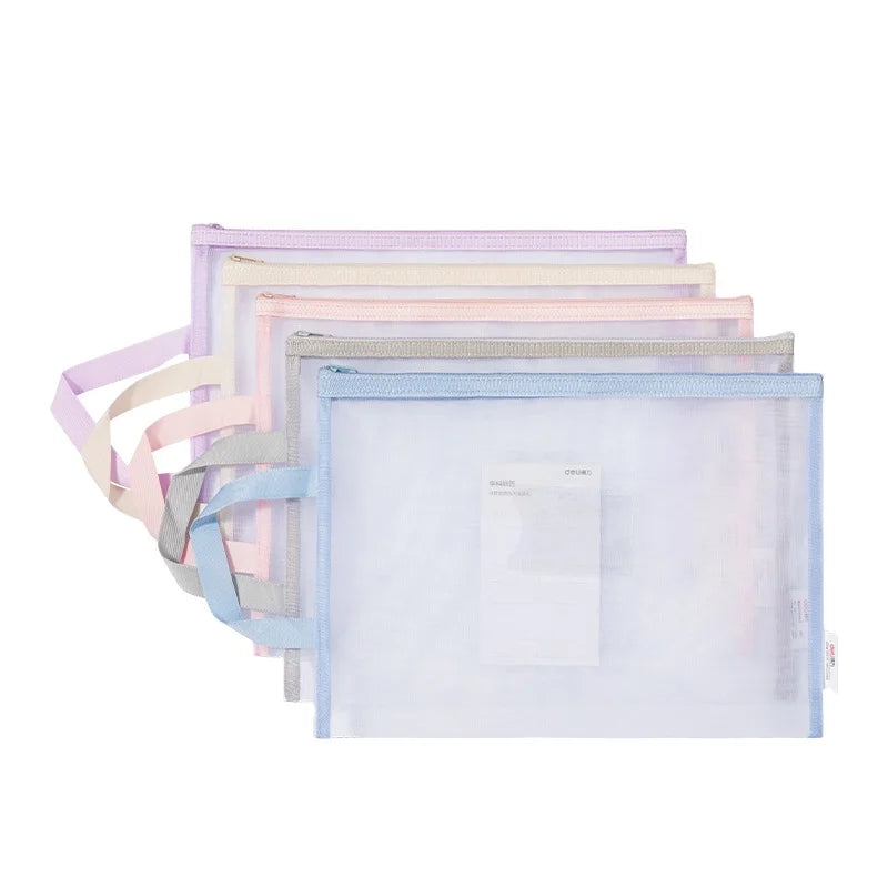 Deli PP117 Single-layer Subject Mesh Zipper Bag Students test Paper Homework Storage Bag A4 Documents Bag 480pcs Per Carton Set