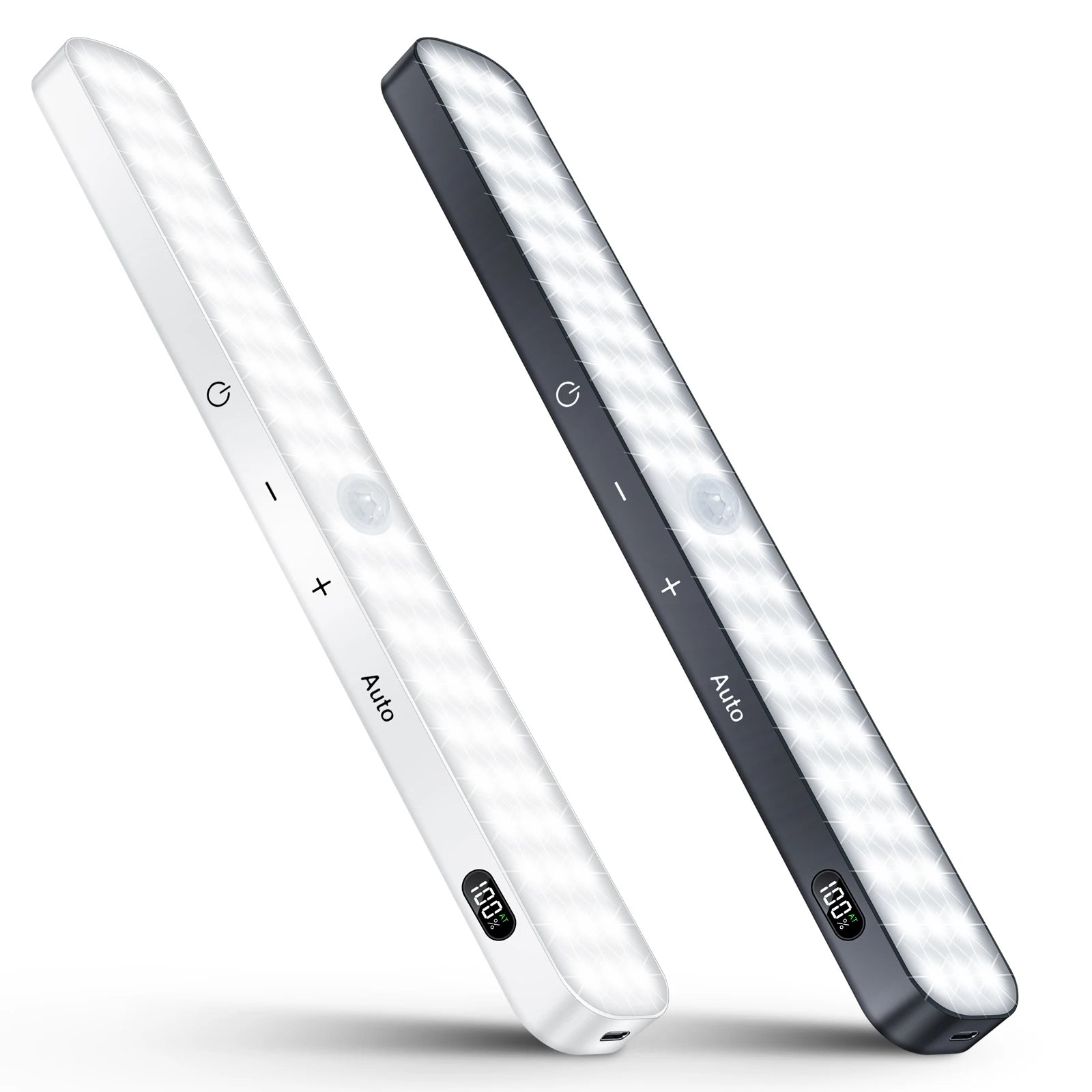 Motion Sensor Closet Lights Indoor Battery Display 60 LED Touch Light Bar Rechargeable Stick on Wardrobe Cabinet Counter