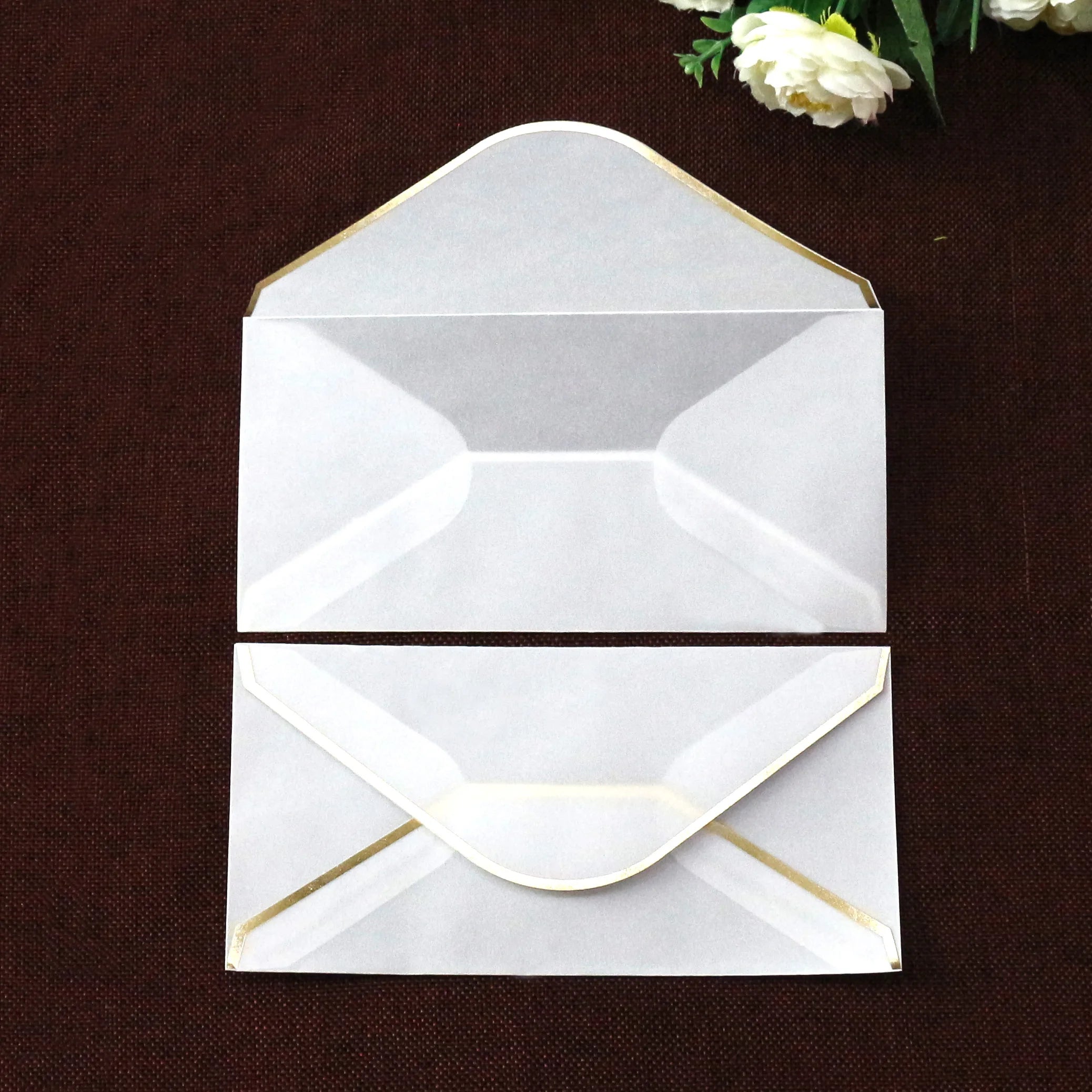 Custom Translucent Vellum Envelope with Gold Foil Lines for Wedding Birthday Invitation Vintage Paper Envelope