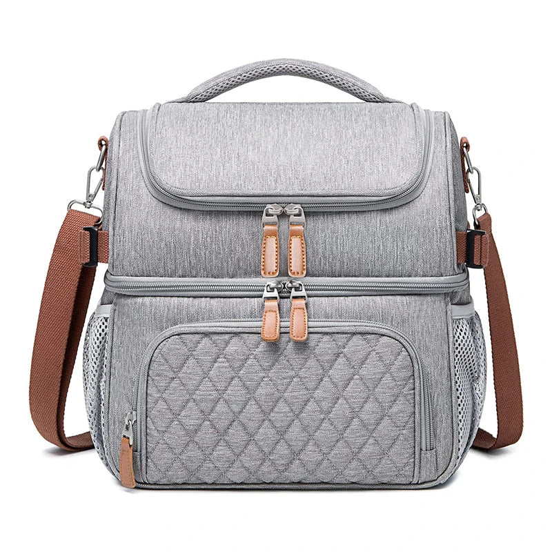 Custom Large Capacity Leak-Proof Two Dual Multi-compartment Insulated Lunch Cooler Box Lunch Bag with Shoulder Strap