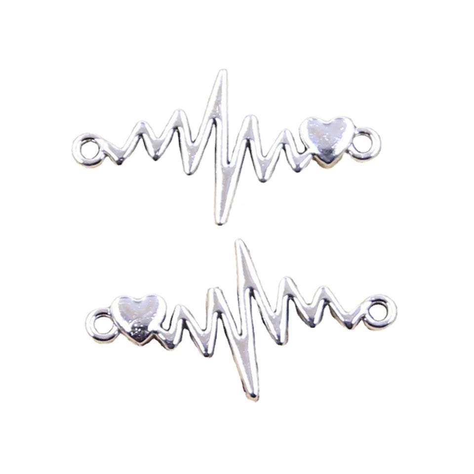 Antique Bronze Silver Heartbeat ECG Charms Tibetan Link Connector Pendants for DIY Handmade Jewelry Jewelry Findings Components