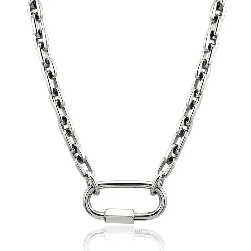 Small Link Chain Collar Necklace for Women Men Climbing Hook Lock Necklace Chain Gold Color Stainless Steel Rock Necklace Choker