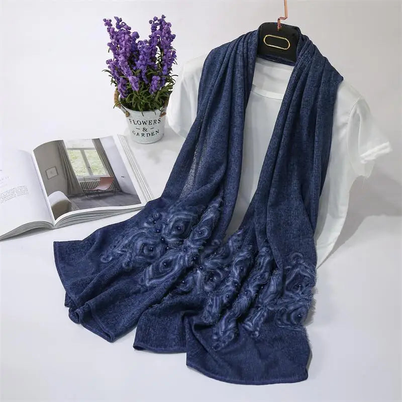 Wholesale Customized Embroidery Flower Stretch Cotton Hijab Scarf Muslim Hijab Hot Selling Scarf Cotton Hijab