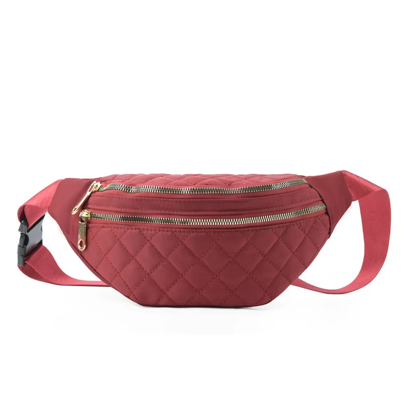 Fashion Black Simple Outdoor Travel Waist Crossbody Bag Adjustable Strap Shoulder Quilted Fanny Pack for Women