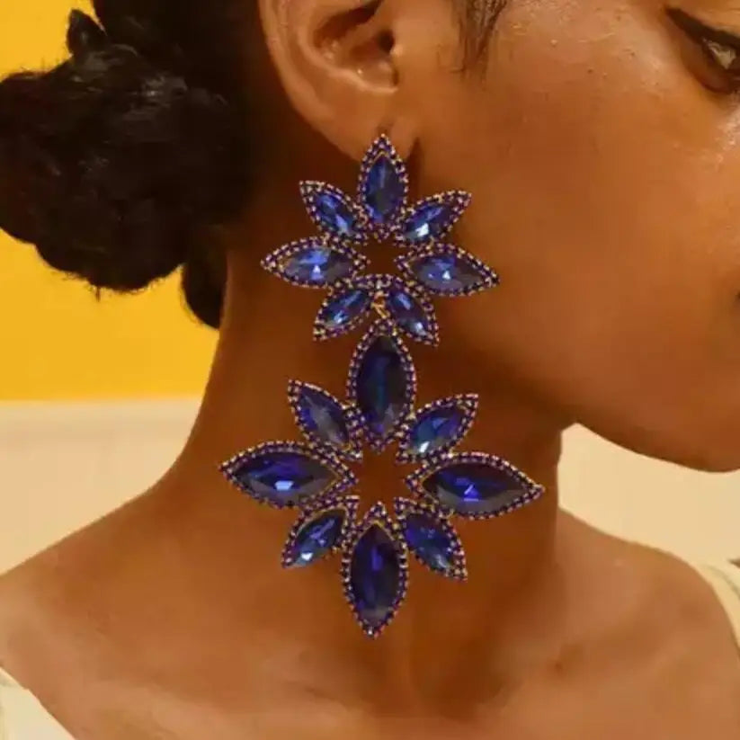 Kaimei 2022 Earring Novelty Design Shiny Rhinestone Flowers Dangle Earrings for Women Fashion Punk Africa Big Statement Earrings