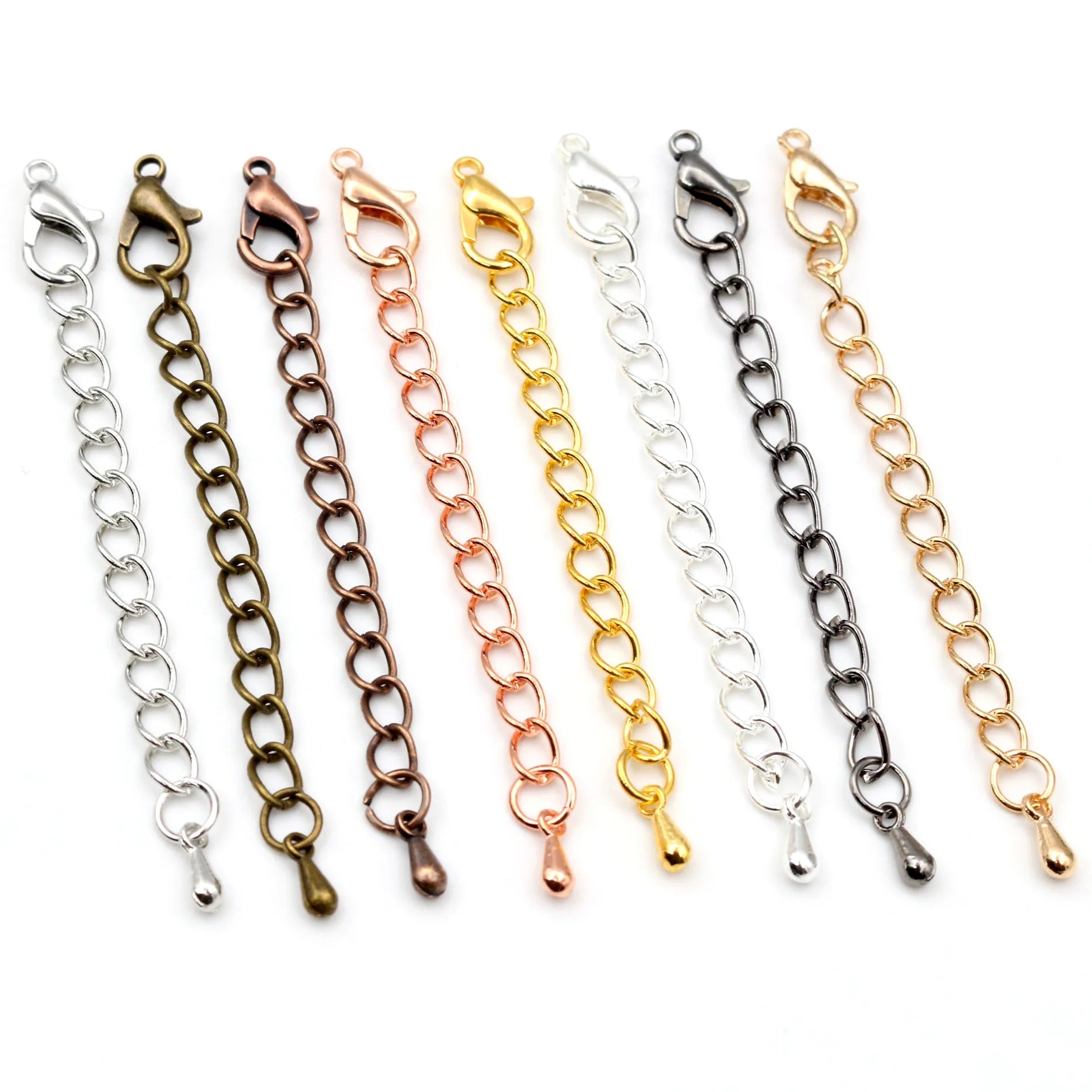 10pcs/lot 50/70mm Tone Extended Extension Tail Chain Lobster Clasps Connector for DIY Jewelry Making Findings Bracelet Necklace