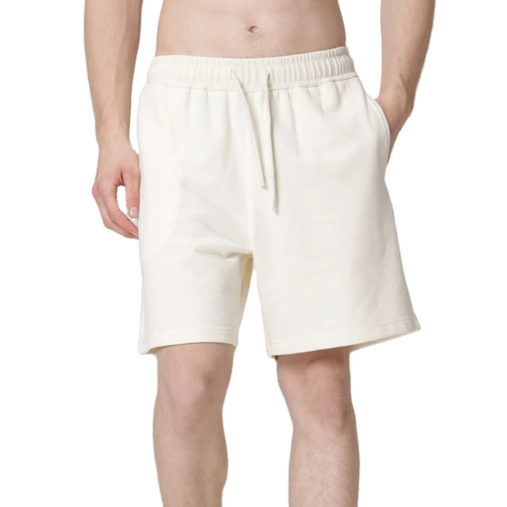 Oem 100% Cotton 340G Terry Thread Waist Solid Color Shorts European and American Loose Casual Sports Pants Men
