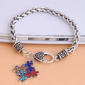 Autism Awareness Bracelets Enamel Rhinestone Jigsaw Puzzle Pieces Charm Pendant Twist Chain Bracelet