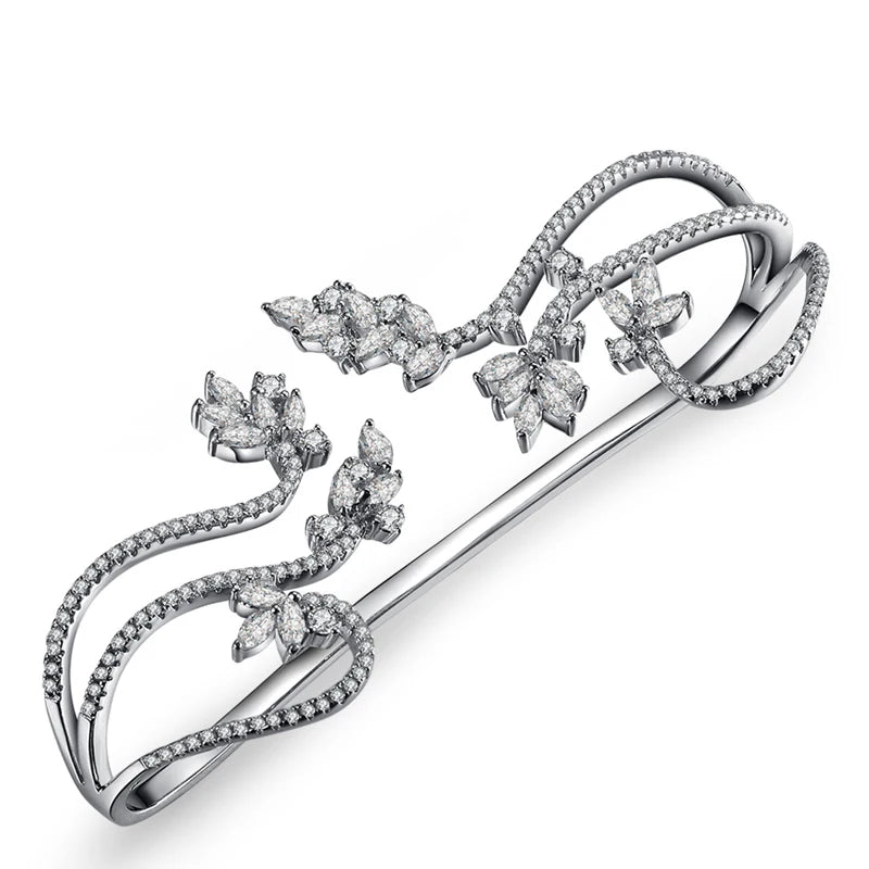 Jasen Jewelry's Stylish 925 Sterling Silver Palm Cuff Trendy Cubic Zirconia Gold & Rhodium Plated for Women's Party Outfit