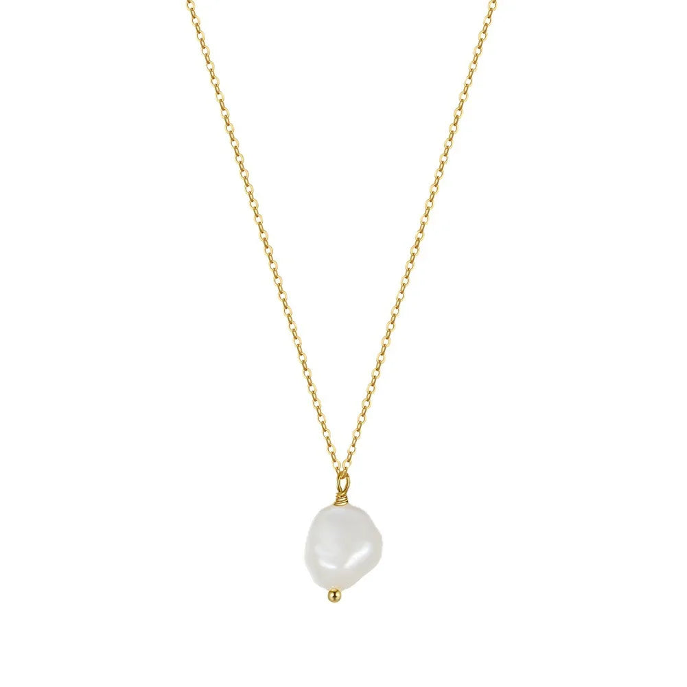 Fine 925 Silver Natural Freshwater Pearl Pendant Necklace 18K Gold Plated 925 Sterling Silver Baroque Necklace Women Jewelry