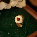 Aimgal Retro Ruby Red Corundum Ring Italy Brushed on 18K Gold-Plated 925 Silver Luxury for Weddings & Parties Fine Jewelry