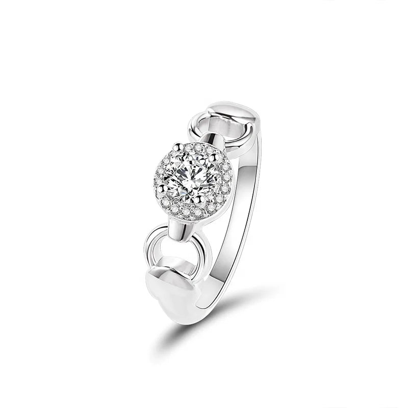 925 Silver Jewelry Round halo Band Engagement Rhodium Bridal Ring