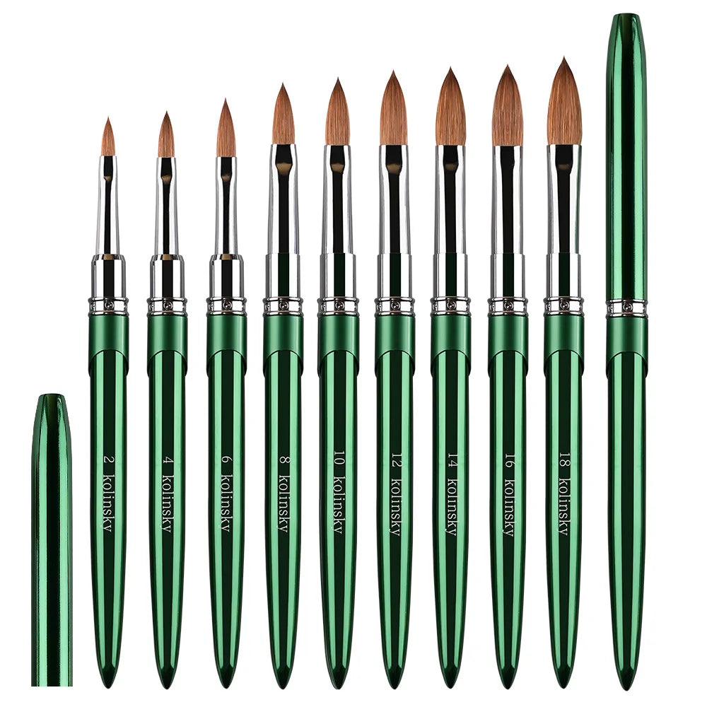 High Quantity Kolinsky Hair Nail Brush with Metal Handle Acrylic Nail Art Multi Size Set(#2-20) Kolinsky Acrylic Brush