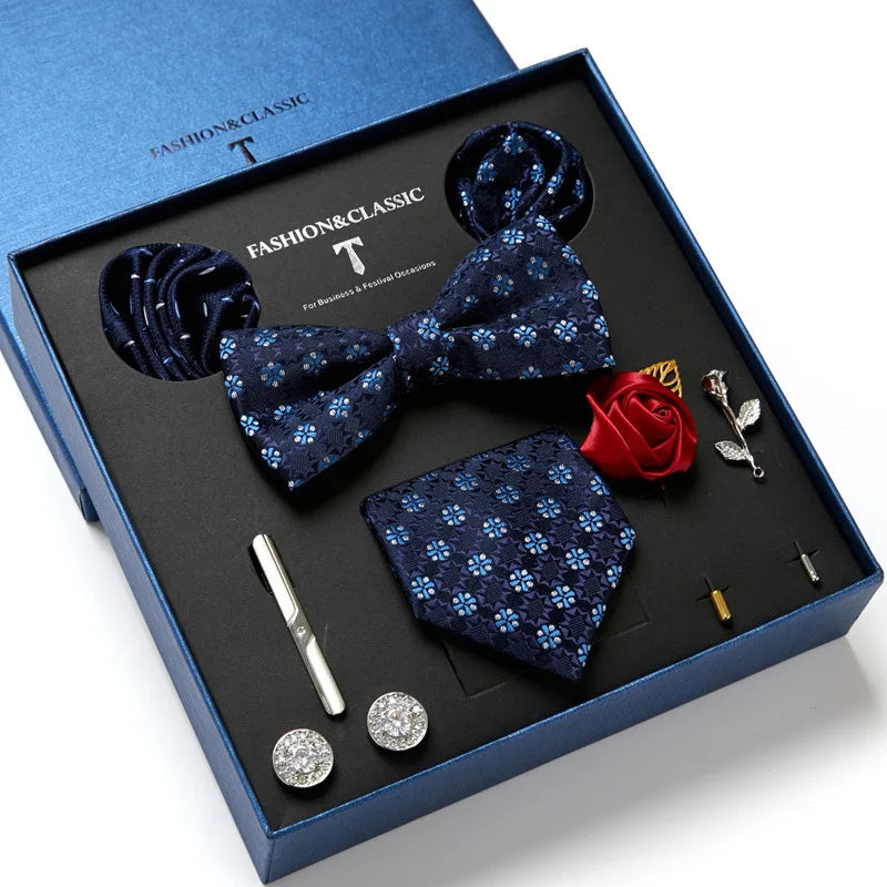 Fashion Business Striped Tie Square Scarf Gift Box Tie Combination Set