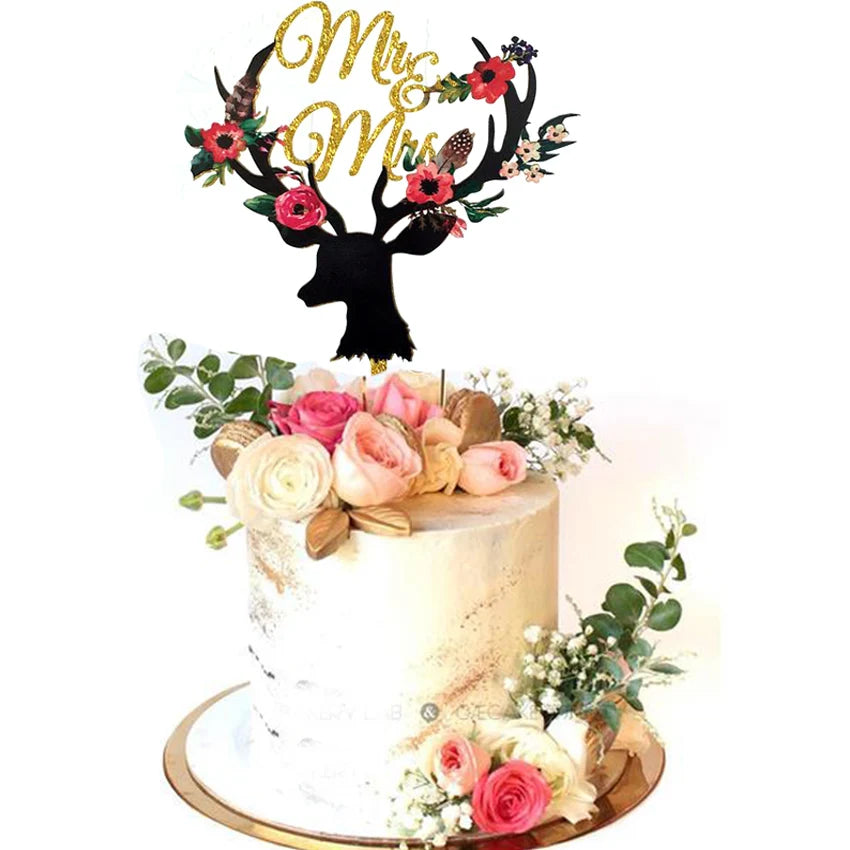 Creative Wedding Favors Gifts 3D Art  Fawn Cake Topper and Flowers Dessert Christmas Table Decoration
