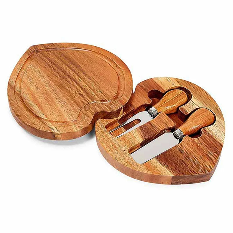 Acacia Wood Mini Cheese Board Heart Shaped Cheese Board  with Knives