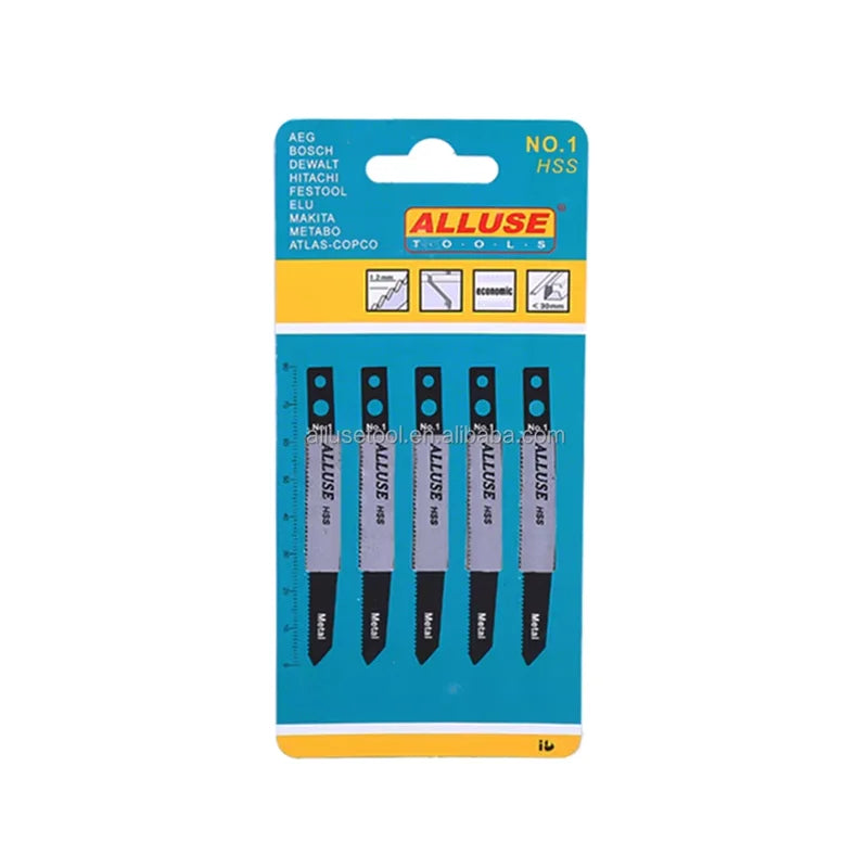 Alluse 5-Piece No.1 24TPI HSS Curved Double-hole Jig Saw Blades 60mm/1mm 1.1mm Tooth Pitch Hot Press Multipurpose Cutting Thin