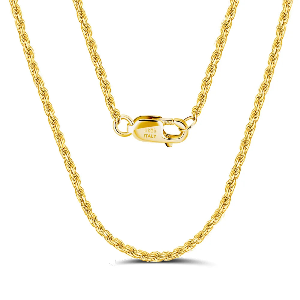 RINNTIN SC29 18K Gold Plated Hip Hop Jewelry Bulk Wholesale Women Men 925 Silver Chain Diamond-Cut Rope Chain Necklace