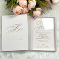 Simple Elegant Design Transparent Acrylic Invite Card Wedding Invitations with Gold Foil Logo Boxes