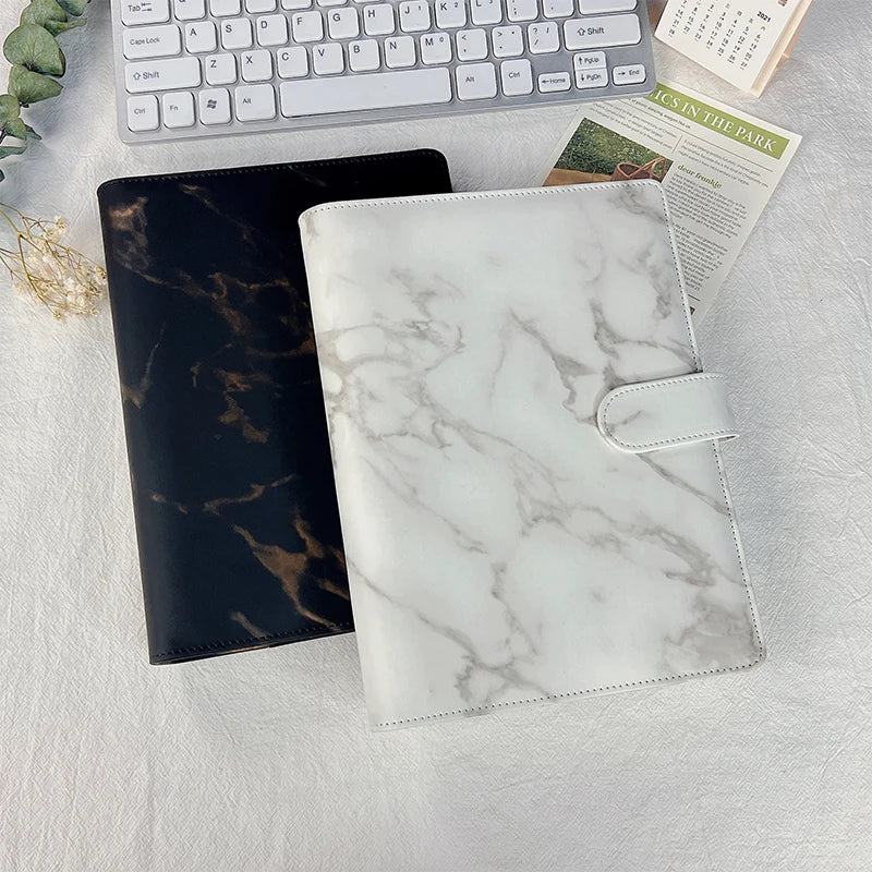 Marbled Notebook Pu Leather A5 Loose Leaf Binder 6 Rings Agenda Planner Organizer Budget With Magnetic Buckle