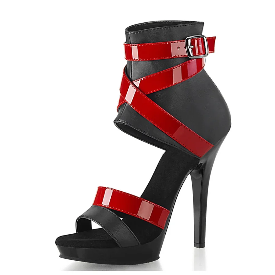 Red Tape Thin Heel 13 cm High Heels Model Show Large Shoes Pole Dance Striptease Shoes Summer Leaky Toe Platform Shoes