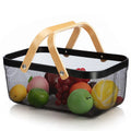 Hot Selling Wholesale Multi-Functional Large Metal Wire Mesh Fruit Storage Organizer Basket Bamboo Handle for Home Kitchen Use