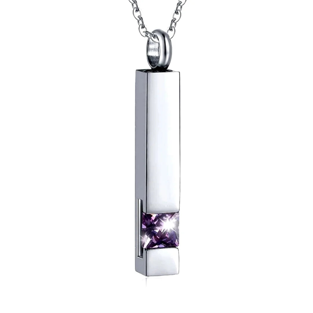 Hand Polished 12 Colors Birthstone Zircon Stainless Steel Memorial Cremation Ashes Urn Necklace Cuboid Design Keepsake Pendant