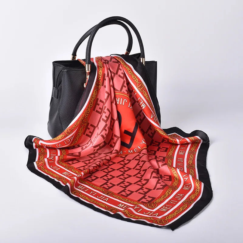 2024 Africa Best Selling New 70 * 70 Square Scarf Vintage Monogram Chain Combination Pattern Ladies Vintage Printed Silk Scarf
