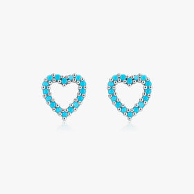 Pure 925 Sterling Silver Vintage Turquoise Heart Stud Earrings for Women