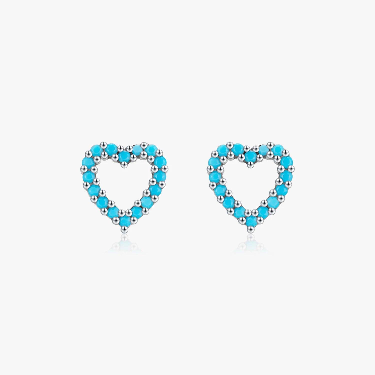 Pure 925 Sterling Silver Vintage Turquoise Heart Stud Earrings for Women