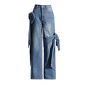 Boutique Wholesale 2026 Autumn New Vintage Washed Casual Splicing Lace High Waist Straight Women's Jeans