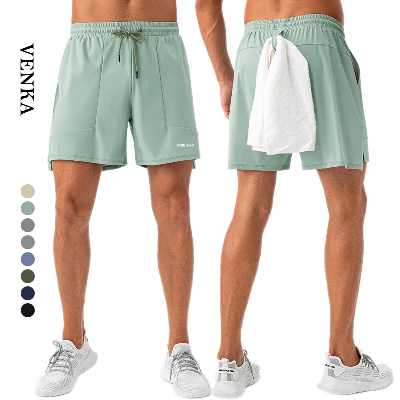 Customized Logo Sports Active Wear Towel Loop Drawstring Shorts With Pocket Nylon Fitness Workout Sports Running Men's Shorts