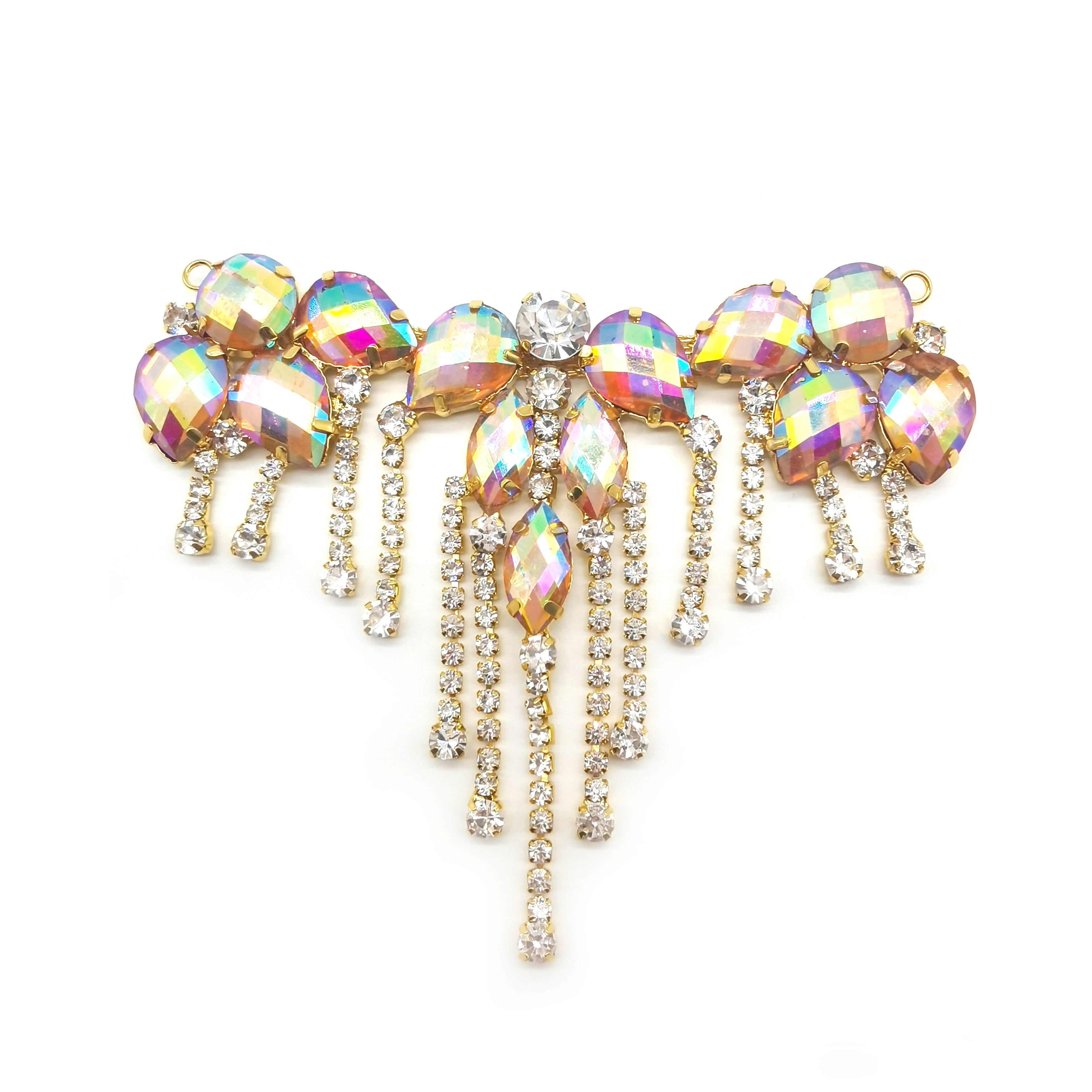 Wholesale Handmade Sew-on Tassel Resin Rhinestone Patches Iridescent AB Decorative Rhinestone Applique for Garment Creation