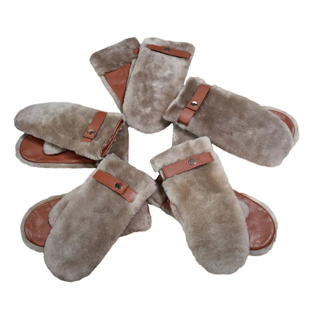 Wholesale Customizable DSX Brand Fashion Leather Fur Mittens Winter Warm Gloves Men Women Plain Style Outdoor Ski Travel Sports