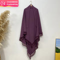 2306# Eid Simple but Luxurious Long Hijab Khimars With Premium Lace Ribbon for Muslim Women 6 Colors