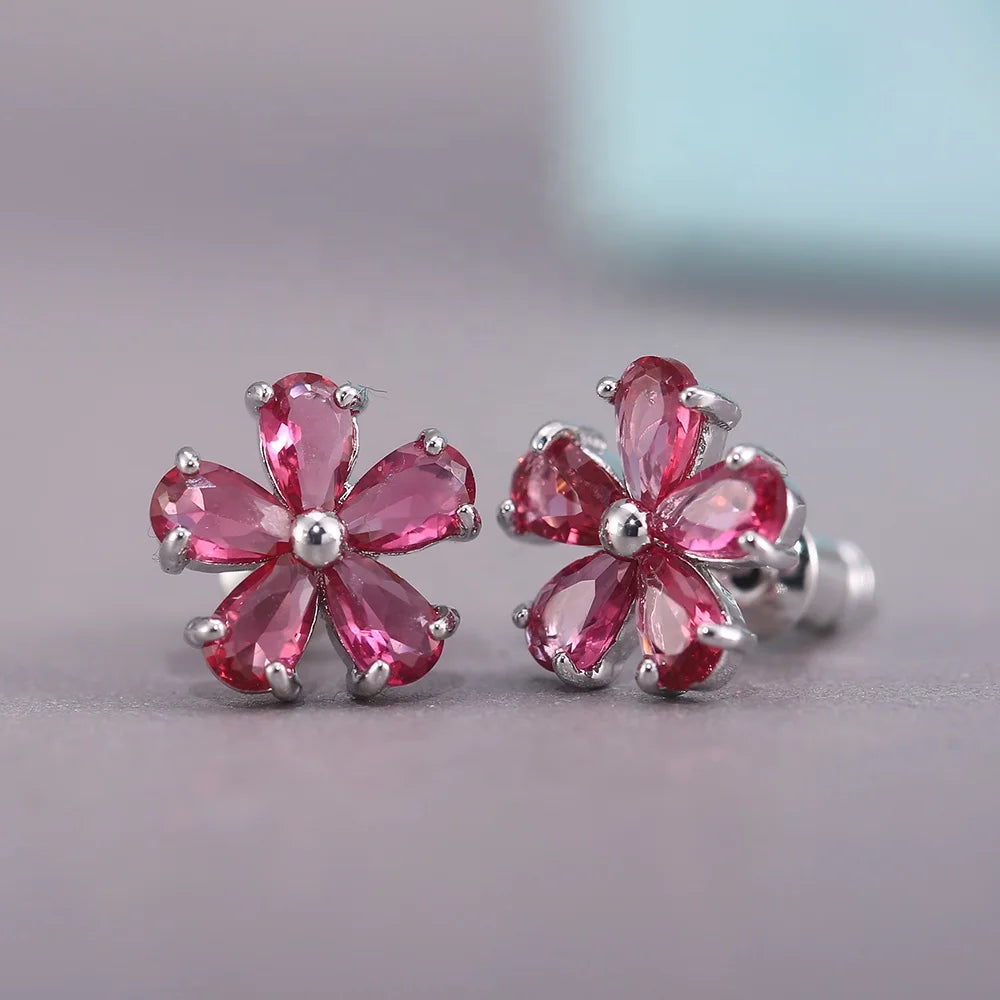 CAOSHI Japanese&Korea Fashion Jewelry Crystal Gift Elegant Simple Stud Earrings Cute Flower Stud Earrings for Women