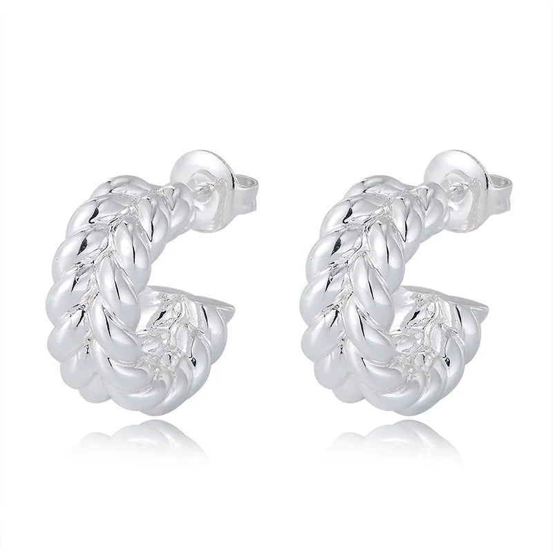 PEISHANG Trendy Wheat Ears Earring Retro Knot Rhodium Plated Plain Brass Jewelry Layer Twist Huggie Stud Earrings for Women Gift