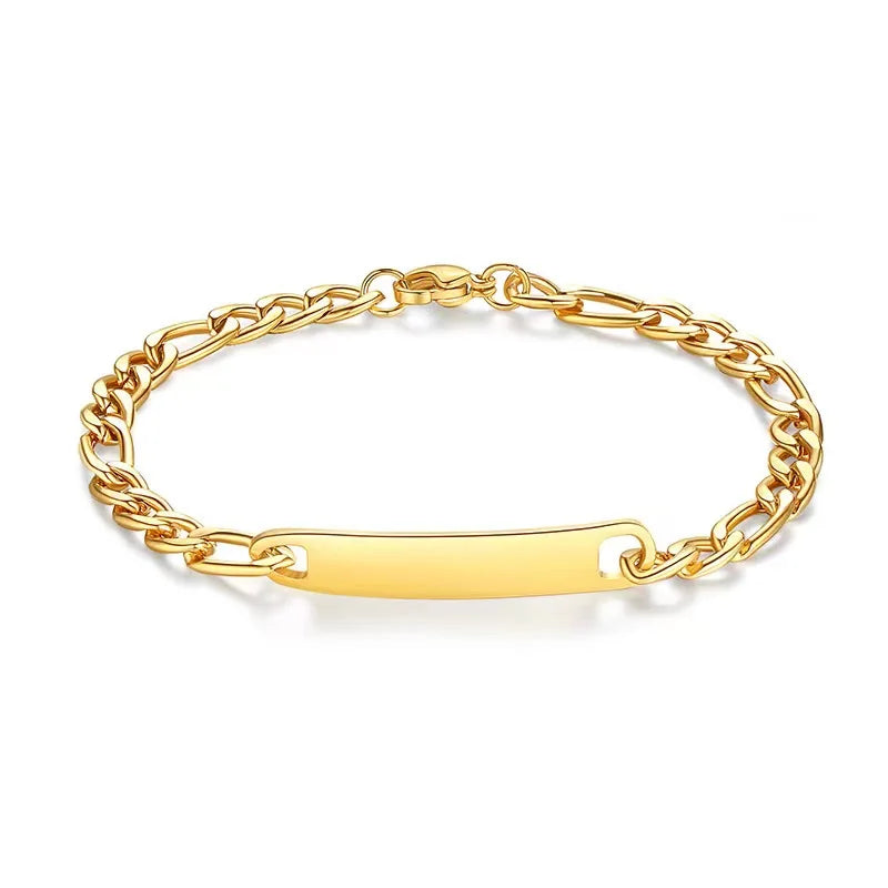 Qiuhan OEM Engraved Name Watch Strap Curved Bar Bracelet Jewelry Stainless Steel Men Bracelet