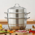 ZHENNENG 24cm Stainless Steel 304 Food Steamer Cooking Pot with Double Handles Large Capacity 5L Household Kitchen Cooker