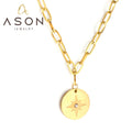 Ason Jewelry Fashion Stainless Steel Charm Necklace Lucky Star Zircon Round Pendant Necklace for Women