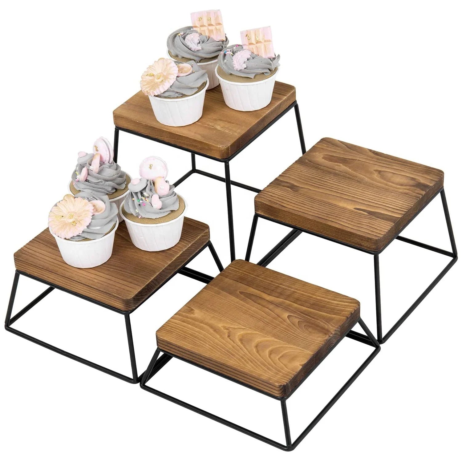 Metal Cake Stand Set of 4 Square Cupcake Stands Dessert Display Plate for Wedding Birthday