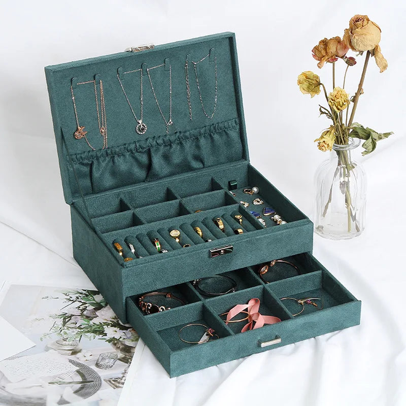 Deep Green Drawer Ring Necklace Large Storage Box Multifunction Collection Jewelry Display Bracelet Earring Jewelry Organizer