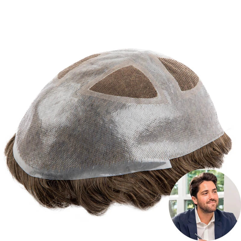 Genuine Hair Breathable Lace PU System with Skin Around Male Hair Prosthesis 6" Men Wig for Man 100% Human Hair System Unit