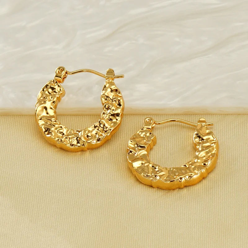 Creative 18K Gold Plated Stainless Steel Earrings Lava Bump Geometric Design Classic Vintage Style Women's Wholesale Jewelry