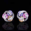 Huitan Trendy Beautiful Shiny Colorful Round Zircon Stud Earring Girls Women Bling Bling Silver Earrings Jewelry